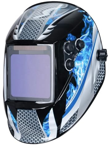Careta Soldar, Mascara Soldar Automatica Máscara de Soldadura 1/1/1/1 Casco con oscurecimiento automático 100x97 mm Vista Amplia Color Verdadero 4 sensores for máquina soldadora(UN9k Blue Fire)