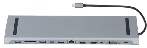 12 in 1 USB C Hub Docking Station, Multiport Adapter with 100W Fast Charging, 2 HDMI Ports, 3 USB 3.0, Ethernet, SD/TF Card Slots, VGA, 3.5mm Audio, Aluminum Alloy for Laptop, PC,