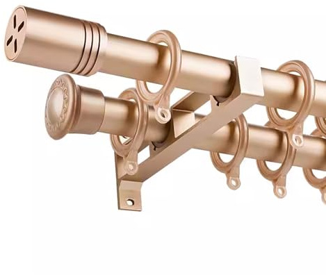 Bastone per tenda doppio resistente, 180 cm, in alluminio spesso, capacità 50 kg, anelli silenziosi ed eleganti finali per camera da letto e soggiorno, decorazione moderna per la casa, finitura dorata