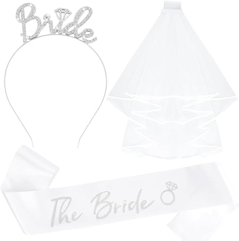 LQTSLFM Addio al Nubilato Gadget Set, Kit Sposa Addio al Nubilato, con Velo da Sposa, Fusciacca, Fascia per Sposa, Accessori per Hen Feste Notte, Matrimoni, Festa di Fidanzamento (Blanc-B)