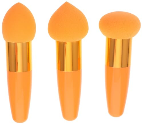 Hohopeti Set 3 Pennelli Make Up Arancia Testa Pelle-sicura e Texture Morbida, Pennello Spugna per Fondotinta in Lattice Pp, per Applicazione Asciutta e Umida