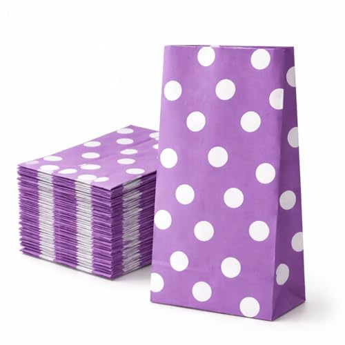 Papperspåsar lila 50 stycken 12 x 7 x 21 cm – presentpåsar set om 50 prickade 60 g/m² – påsar för sötsaker och små presenter – presentpåse papper plastfri