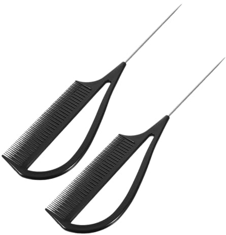 ULTECHNOVO Peine para Teñir y Raya del Cabello 2 Piezas Negro, Peine de Peluquería con Púas de Acero para Seccionar y Peinar Cabello, Herramienta Profesional para Mechas y Peinados Precisos