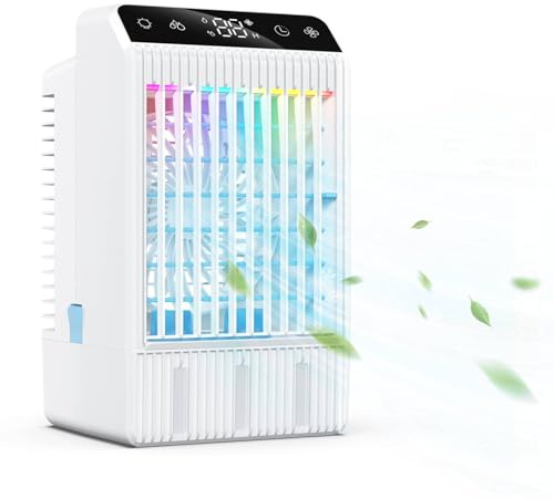 Portable Air Conditioner, Personal Evaporative Air Cooler, 3-Speed Small AC Fan, 12H Auto-off, Mini Air Conditioner, Mobile Air Conditioners for Car, Desktop, Camping, Bedroom, Office