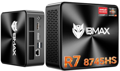 BMAX Mini PC Gaming AMD Ryzen 7 8745HS, Radeon 780M, 16 Go DDR5 512 Go SSD | Win 11 Pro, 8C/16T, jusqu'à 4,9 GHz, 8K Triple écran HDMI+DP+Type-C, LAN 2,5G,WiFi 6,BT5.2 Mini Ordinateur pour Bureau,Gaming