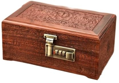 smyckeskrin Stor smyckeskrin i trä Dekorativ förvaringslåda i trä | Med kombinationslås med lock Keepsake Stash Låsbar kista