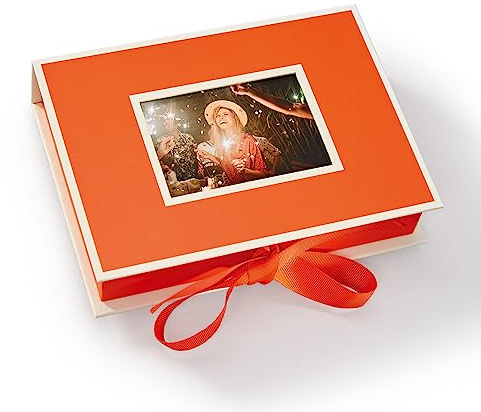 Semikolon 352520 Pequeña caja para fotos con ventana insertable - 20,7 x 15,3 x 4,7 cm - para fotos de 13 x 18 cm - naranja naranja