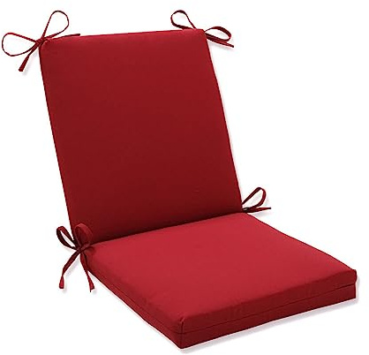 Pillow Perfect Pompeii Solid Indoor/Outdoor One Piece Chair Cushion Deep Seat, Weather and Fade Resistant, Square Corner - 36.5 x 18, Red