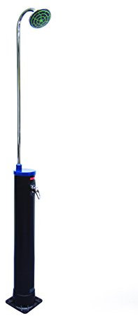 Steinbach Solardusche Flexible – 049010 – Platzsparende Gartendusche mit 20 l Kunststoff-Tank und selbstentkalkendem Duschkopf – Inkl. Handtuchhalter und Ablagefläche – 2,17 m hoch