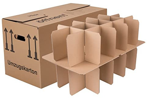 BB-Verpackungen 5x Gläserkartons Umzugskartons 2-wellig 15-30 Fächer (5 Stück) | stabil, stapelbar, bruchsicher & bis 40kg Tragkraft