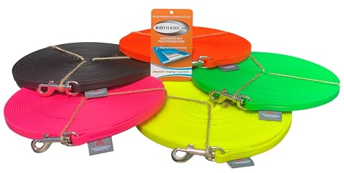 BioThane Schleppleine genäht, 10m/9mm, mit Handschlaufe, neongrün