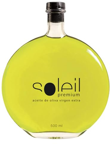 Soleil Premium Aceite de Oliva Virgen Extra Gourmet de Nueva Cosecha Temprana en Botella de 500 ml de Diseño con Estuche de Regalo.