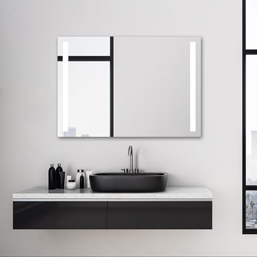 Talos Badspiegel mit Beleuchtung Light - Badezimmerspiegel 100 x 70 cm - mit hinterleuchteten Lichtausschnitten - Lichtfarbe neutralweiß - hochwertiger Aluminiumrahmen mit Kippschalter
