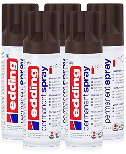 edding Permanent Spray Premium-Acryllack schokoladenbraun 200ml RAL 8017 – seidenmatt – Sprühlack deckt sofort,trocknet extrem schnell und hält dauerhaft innen & außen,für Glas, Metall uvm. (5er Pack