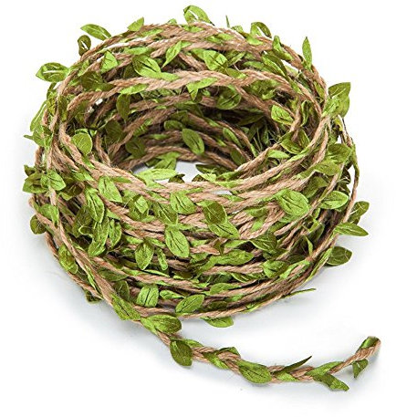 Zhiheng 20m Artificial Leaf Vine Rustic Jute Twine Vintage Jungle Garland Foliage Rattan Green Leaves Ribbon Wrapping Wedding Home Garden Decoration Craft Supplies