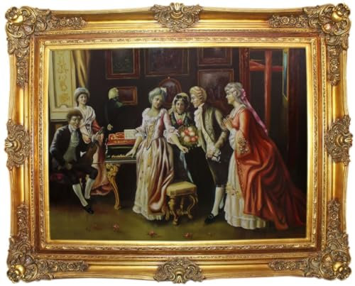Casa Padrino Barock Ölgemälde Die Feier Mehrfarbig/Gold 160 x 10 x H. 130 cm - Handgemaltes Gemälde mit prunkvollem Rahmen im Barockstil - Barock Deko Accessoires