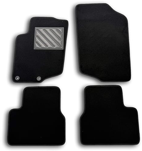 Fußmatten für Peugeot 207 ab 2007-2012, passgenau, rutschfest, Absatzschoner aus verstärktem Gummi, Befestigungsknöpfe, Schwarz