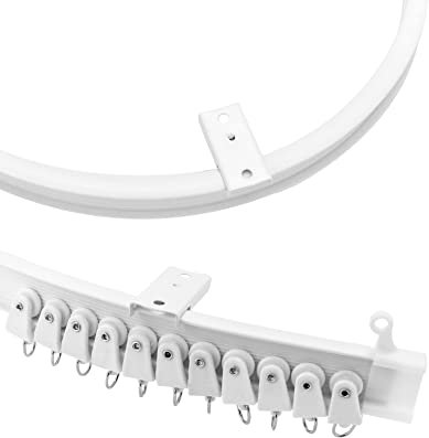 QWORK® Vorhangschiene, gebogene Deckenschiene,3 m, für Fenster Vorhänge, Deckenmontage, weiß, gebogene Schiene