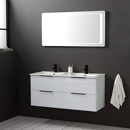 Kiamami Valentina Mobile bagno sospeso 120 cm bianco lucido con specchio LED | Parigi