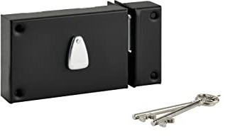 THIRARD - Serrure Horizontale en Applique 6 Gorges à Clé pour Porte de Cave - Pêne Seul - Droite - Axe 64 mm - 140x88 mm - Noir - 2 Clés - Coffre et Gâche Acier Cambré