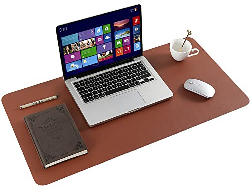 ARNTY Tappetino Proteggi Scrivania, in Similpelle PU, Grande Doppia Facciata per Ufficio e Casa (Marrone&Grigio, 60*35cm)