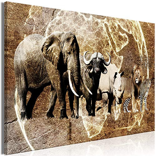 murando HandArt Bilder auf Leinwand Weltkarte 1 tlg Leinwandbild Wandbilder Wohnzimmer Wanddekoration Moderne Kunst - Afrika Tiere Kontinente Globus Löwe Elefant Textur