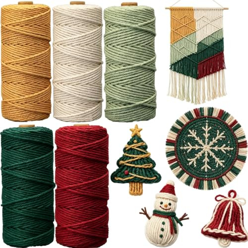 5 Stück Makramee Garn 3mmx50m, BetterJonny Baumwoll Bastelschnur Makramee Baumwollgarn 3mm Baumwollkordel Natur Bunte Baumwoll-Bastelschnur für Basteln Stricken Aufhängen DIY Handwerk-5 Farben(B)