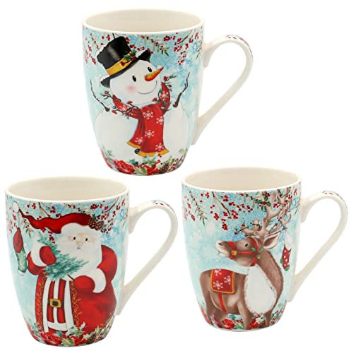 Dekohelden24 Juego de 3 tazas de porcelana de Navidad de 10 cm de altura y 8 cm de diámetro, capacidad de 350 ml.