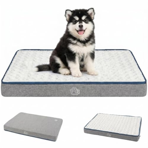 EMPSIGN Reversible Cool and Warm Dog Bed for Crate Pad, Pet Beds with Washable and Removable Cover, Dogs Crate Bed Sleeping Mats, Bed for Dog Crate for Large Medium Small Dogs, Grey