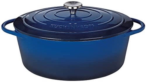 Küchenprofi Gusseisen Bräter mit Deckel, blau/innen schwarz, 33 cm, Schmortopf, Auflaufform, Dutch Oven, Brotbacktopf, emailliert, für alle Herdarten(inkl. Induktion), zum Schmoren,Backen,Braten
