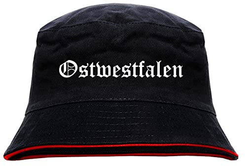 sostex Ostwestfalen Anglerhut - Altdeutsche Schrift - Schwarz-Roter Fischerhut L Schwarz