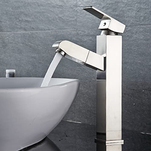 Grifo de Baño Extensible Grifo Lavabo Extraible con Ducha Grifo Monomando Lavabo Griferia Baño Grifos Lavabos Grifo Mezclador Monomando de Baño Cepillado,Alto
