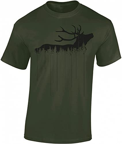 Baddery Jäger T-Shirt Herren - „Waldhirsch“ (Army XXL)