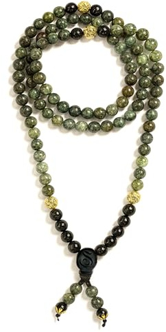 Collana Tibetana Samsara in Turchese Africano e Onice - Mala Tibetano con 108 Grani per Meditazione e Pratiche Spirituali, Design Elegante e Artigianale