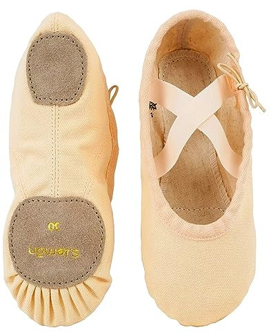 s.lemon Linne balettskor, kvinnor män danssko delad mocka sula barn vuxen baletttoffel, Rosa, 32 EU