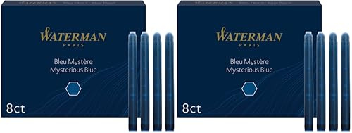 Waterman cartucce di inchiostro per penna stilografica | lunghe | blu mistero | 8 pezzi (Confezione da 2)