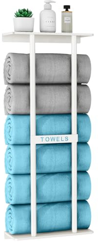 STWWO Mensole Portasciugamani da Bagno Porta Asciugamani Parete 76cm Bianco | Porta Salviette Grandi Asciugamani Organizer Portasciugamani Verticale con ripiano per Bagno Cucina Toilette, 76x32x14cm