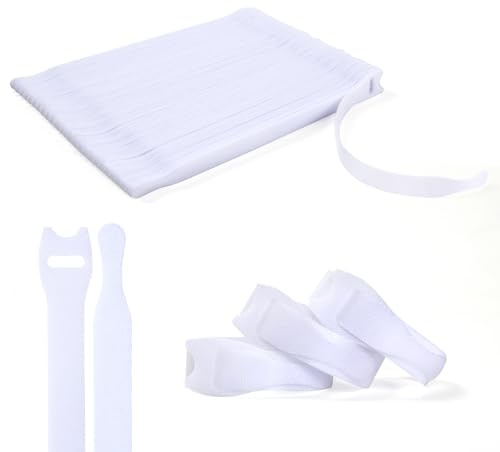 OneLeaf 120PCS Reusable Cable Ties, 6 × 1/2'' Adjustable Cords Organizer, Multi-Purpose Hook&Loop Cable Straps, Fastening Wire Ties Management for Computer/Laptop/TV/Electronics, White (OL-VCT-SG)