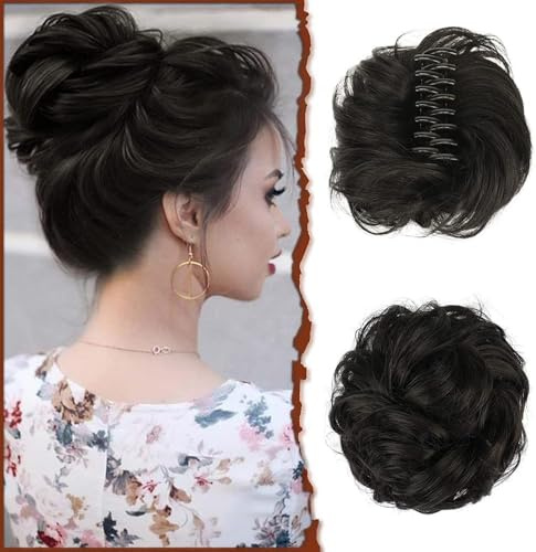 RPAEOY Haarteile Dutt mit Klammer Lockig Wellig Haargummi mit Haaren Messy Bun Klammer Synthetik Haar Scrunchies Haardutt Haarteile für Damen (Schwarz)