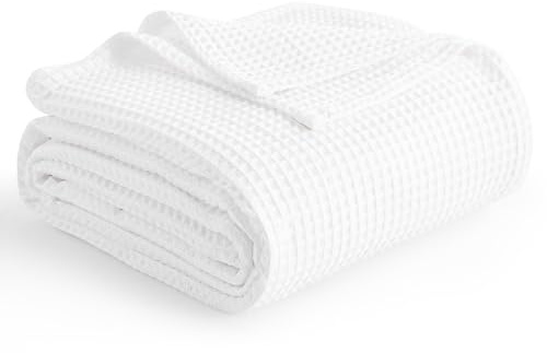 Aisbo Dünne Decke Sommer Weiß - Waffelpique Sommerdecke Leichte Decke 220x240 cm XXL als Sofadecke Couchdecke, Weich Kuschelige Wohndecke Wohnzimmer, Couch Bett Flauschig Große Decke Überwurf