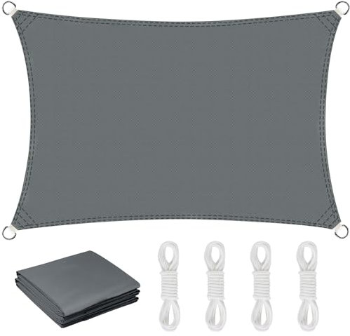 AFXXE Sonnensegel Rechteckig Wasserdicht UV-Schutz 3x4m, Balkon Ohne Bohren, Geeignet für Terrasse, Garten, Wohnwagen (Grau)