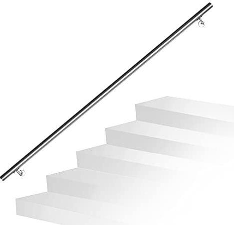 Fiqops Handlauf Edelstahl, Treppengeländer, 180cm Edelstahl Geländer Wandhandlauf Wand Treppe für Aussen und Innen, Handlauf Geländer Ø 42 mm, mit Wandhalterung und Metalldübeln