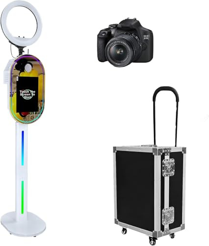 WideMeet Tragbare Fotoautomat mit 39,6 cm (15,6 Zoll) Touchscreen, Selfie-Fotokabine, DSLR-Fotokabinen-Maschine für Hochzeiten, Partys, Veranstaltungen (weiße Maschine, Fotokabinen-Maschine + Kamera)