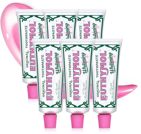 Euthymol Whitening Toothpaste 75ml x 6, Contains Fluoride, Non-GMO Gluten Free, Plaque Removal Cavity Protection Antibacterial, White Clean Teeth, Freshens Breath Refreshing Dental Care