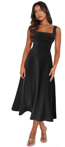 CADTARBAB Femme Robe d'été Corset sans Manches Tunique Spaghetti Slim Fit Robe à A-Line Vacances Plage Casual Sexy Maxi Robe (L)