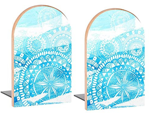 Buchstützen aus Holz, Motiv: Mandalas, dekorative Buchstützen für Regale, Schreibtisch, Zuhause, Büro, Buchstopper für Zeitschriften, Bücher, DVDs, 2 Stück