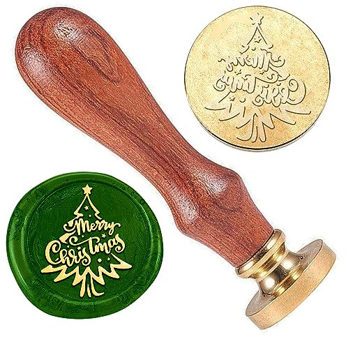 DELORIGIN Weihnachtsbaum Wachs Siegelstempel Wachsstempel Merry Christmas Abnehmbarer Stempelkopf Aus Messing Mit Holzgriff Für Weihnachtsumschläge Einladungskarten Weinpakete