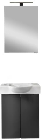 FACKELMANN SBC B.Paris Gäste WC Waschtisch Set mit Spiegelschrank 55 cm breit, Schwarz matt, Türanschlag Links – Eleganz und Funktionalität für Dein Badezimmer