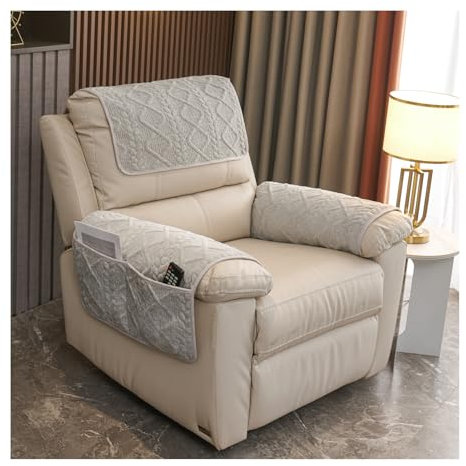 HonunGron Sofa-Armbezug, Chenille Samt Armlehnenschoner, Plüsch Kopfstützenbezug für Sessel, rutschfeste Möbelschutzbezüge Mit Taschen, Couch überzug Sofa Bezug (Dunkel Grau,1 Sitzer | 3 STK)