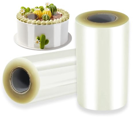 Realand Kuchenhalsband, 10 cm x 10 m, 2 Rollen, transparente Acetat-Blätter zum Backen, Basteln, transparente Kuchenstreifen, Mousse-Kuchenumrandung, Umhüllung, Kuchendekoration